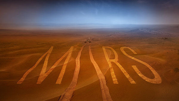 火星轨道的插图，背景是漫游者